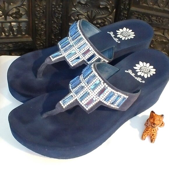 Womens Yellow Box Navy Sandals Size 6.5 - Picture 3 of 5